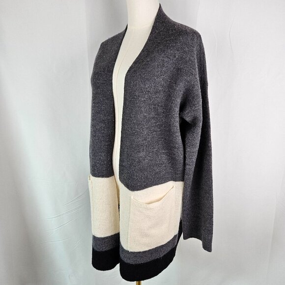 Eileen Fisher XS Open Front Cardigan Sweater Long Grey Ivory Old Money - Picture 2 of 11